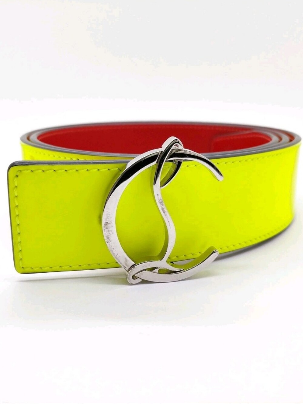 Christian Louboutin Red/Yellow Leather Belt Strap with Embossed Logo